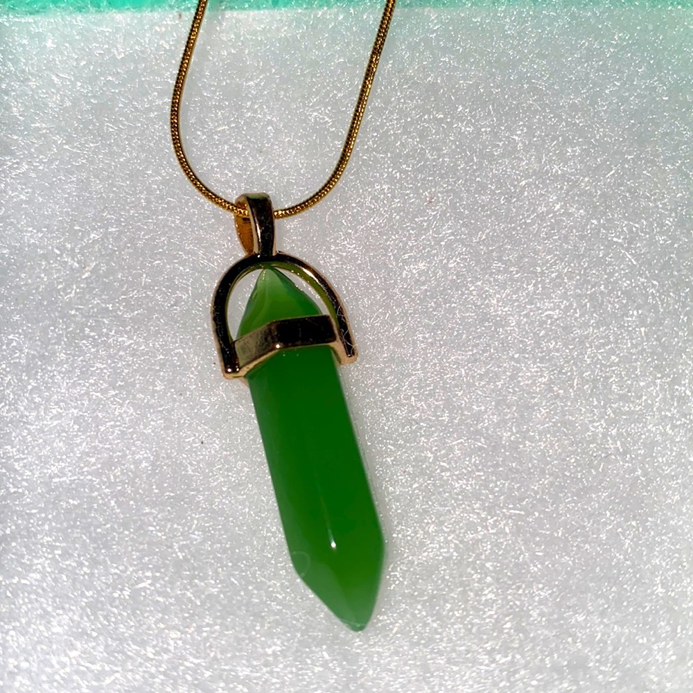 Natural Jade Gold plated Stainless Steel 16-18” Necklace